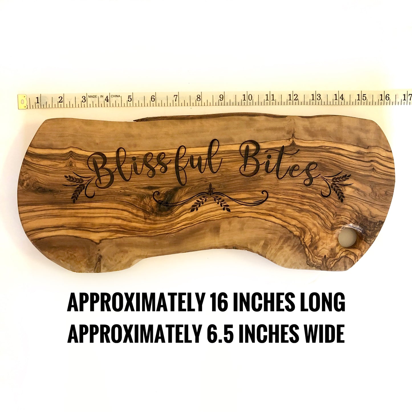 Olive Wood Serving Board: Blissful Bites Laser Etched Appetizer Board