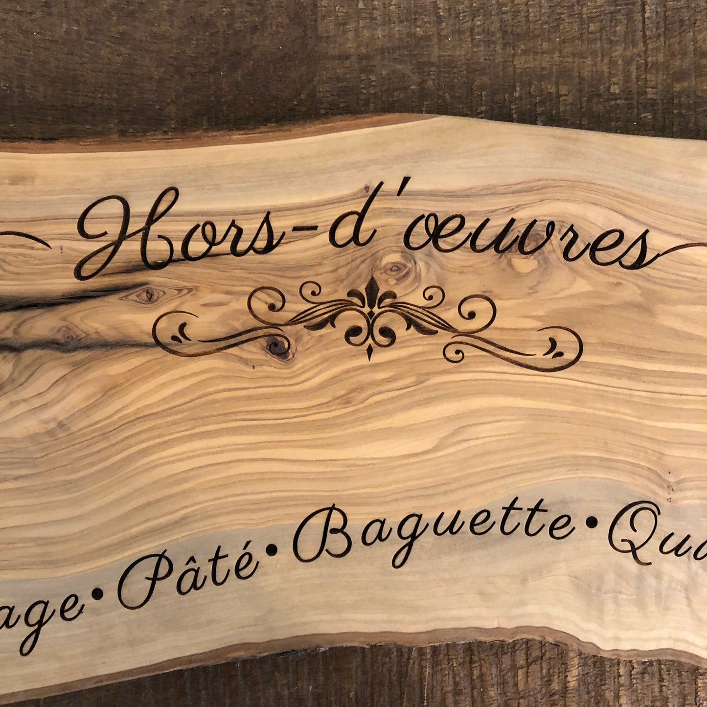 Olive Wood Serving Board: Hors d'oeuvres Laser Etched Appetizer Board