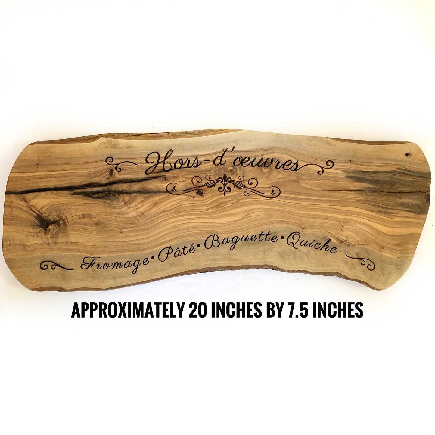 Olive Wood Serving Board: Hors d'oeuvres Laser Etched Appetizer Board