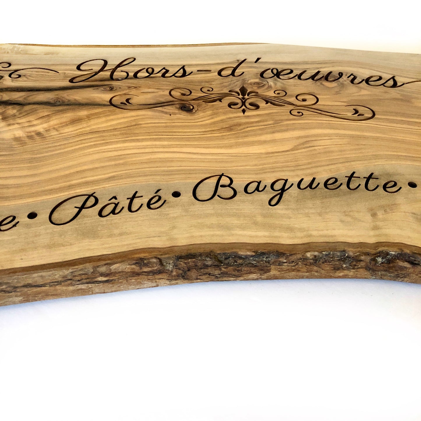 Olive Wood Serving Board: Hors d'oeuvres Laser Etched Appetizer Board