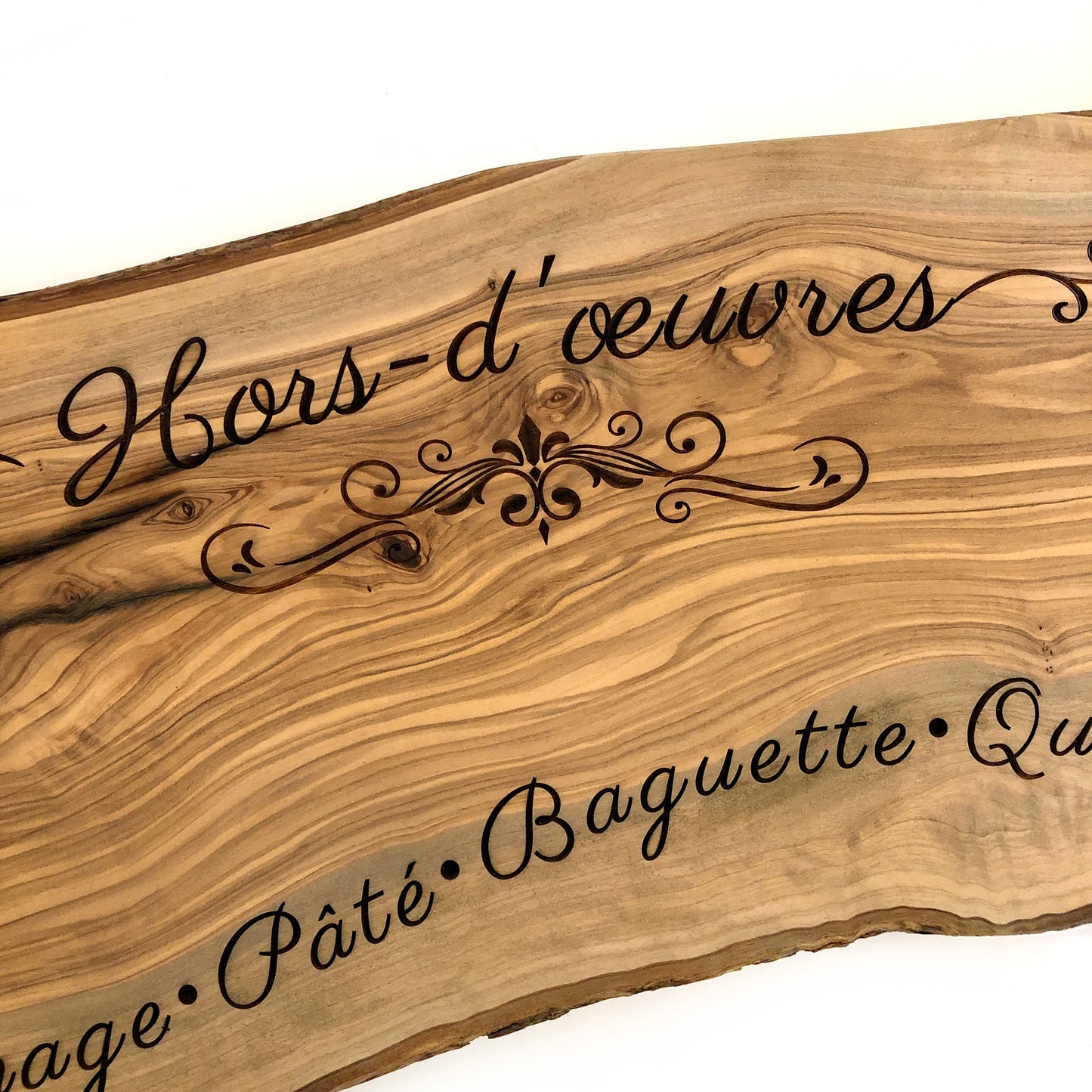 Olive Wood Serving Board: Hors d'oeuvres Laser Etched Appetizer Board