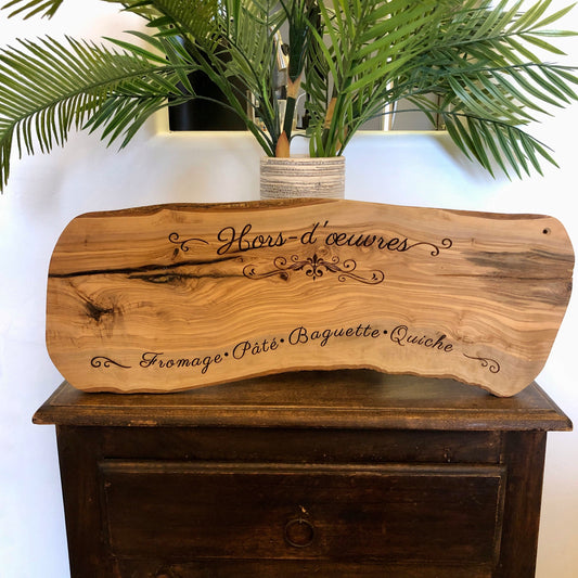 Olive Wood Serving Board: Hors d'oeuvres Laser Etched Appetizer Board
