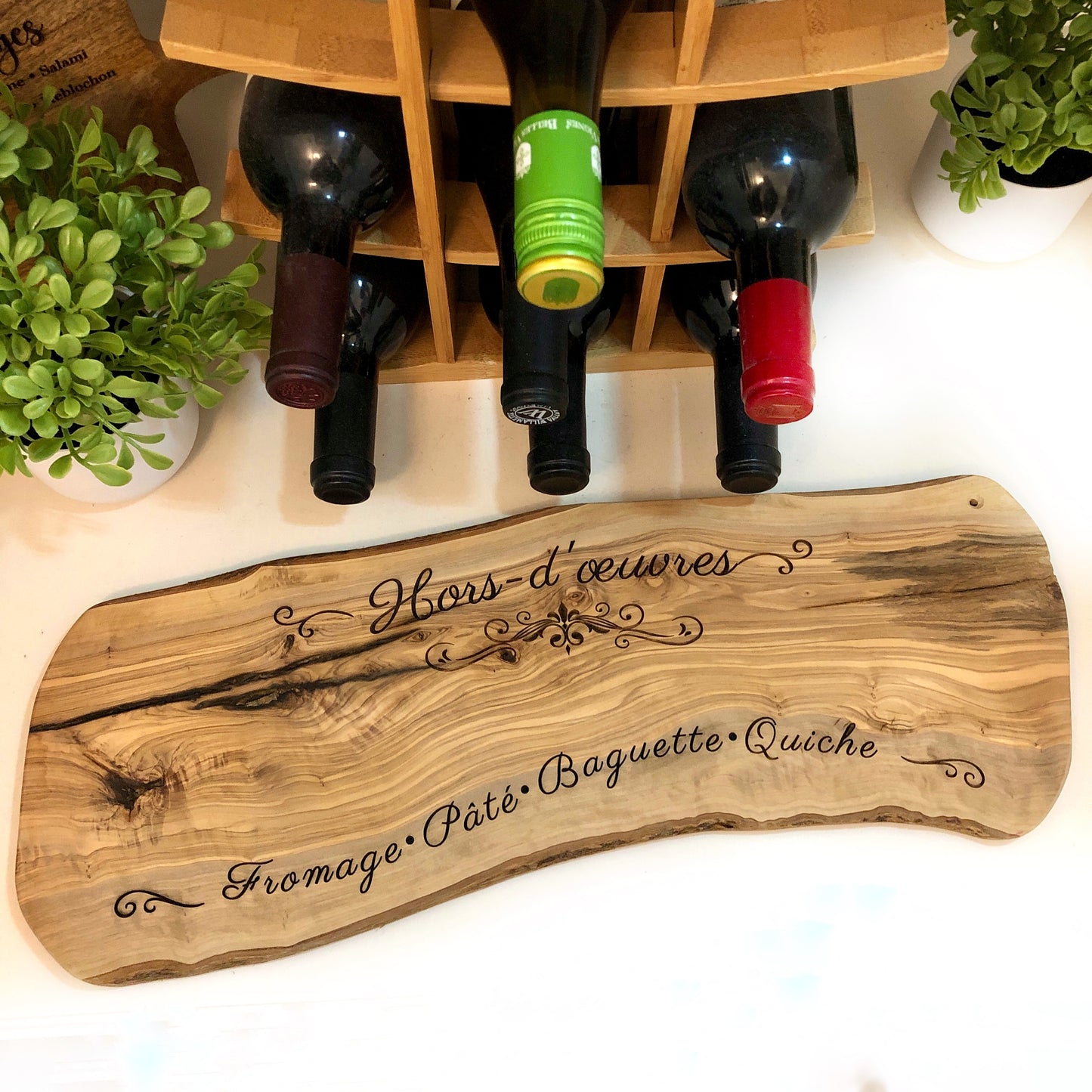 Olive Wood Serving Board: Hors d'oeuvres Laser Etched Appetizer Board