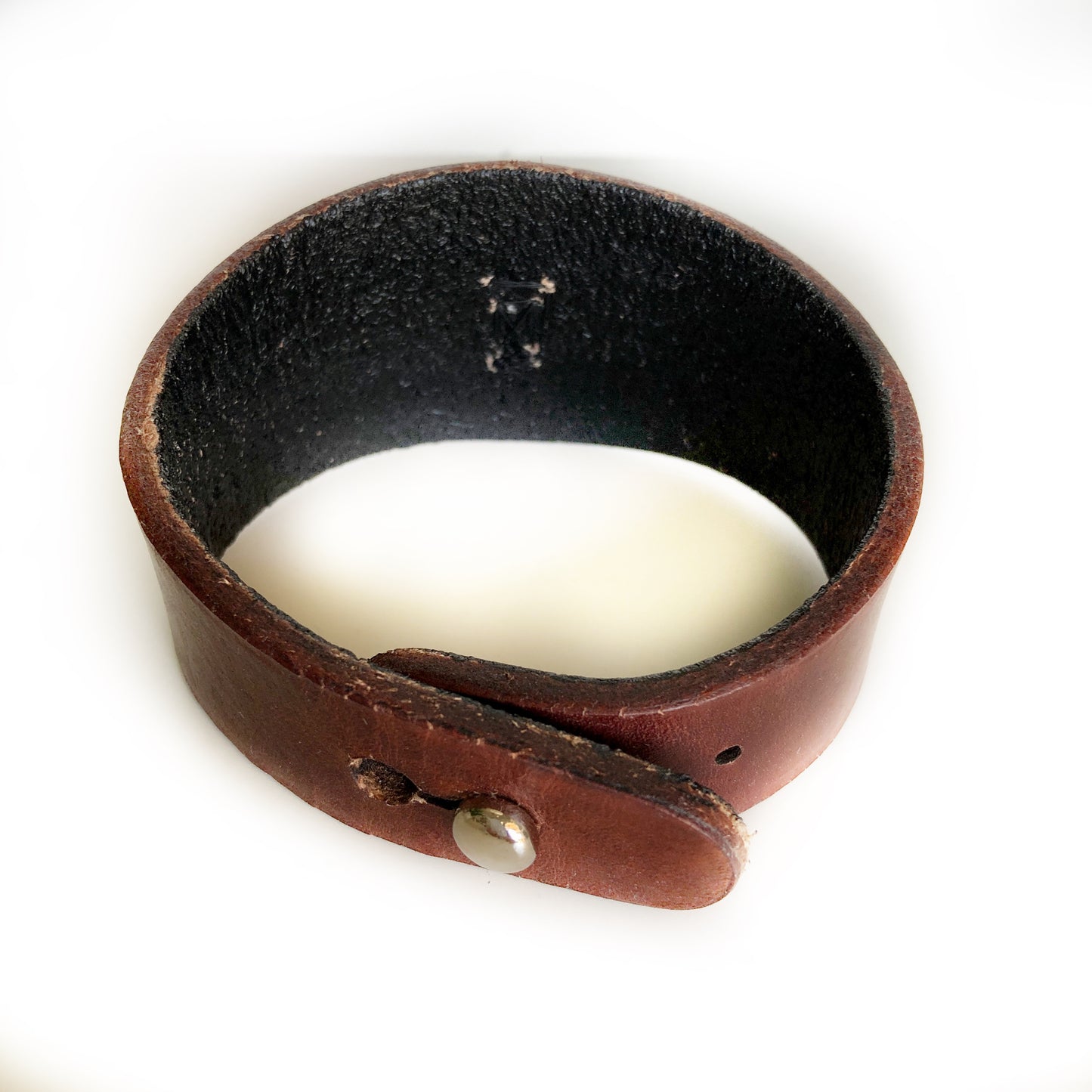 Handmade Genuine Leather Beaded Cuff Bracelet, Dark Brown