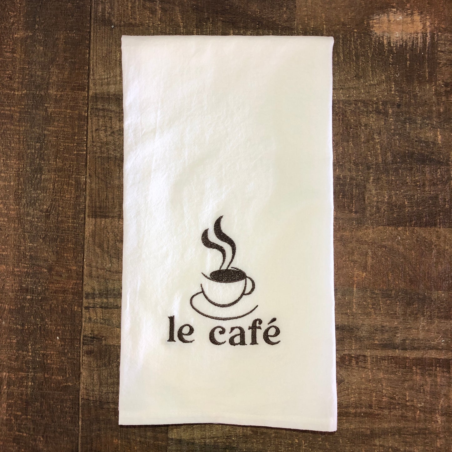 100% Organic Embroidered Cotton Dishtowel, Le Café