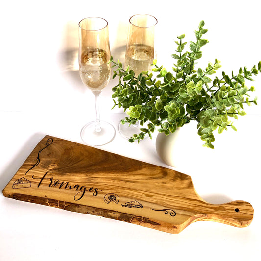 Small Engraved Olive Wood Cheese Board, Fromages