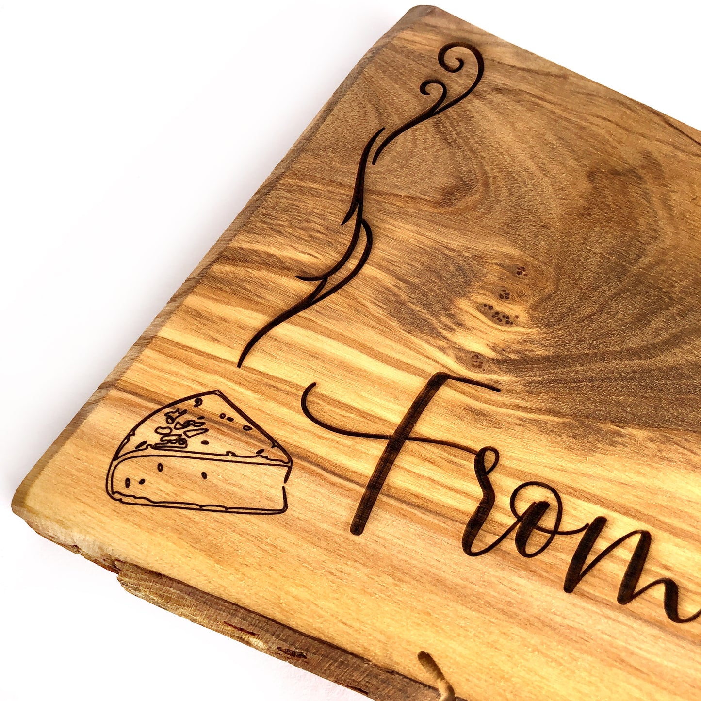 Small Engraved Olive Wood Cheese Board, Fromages