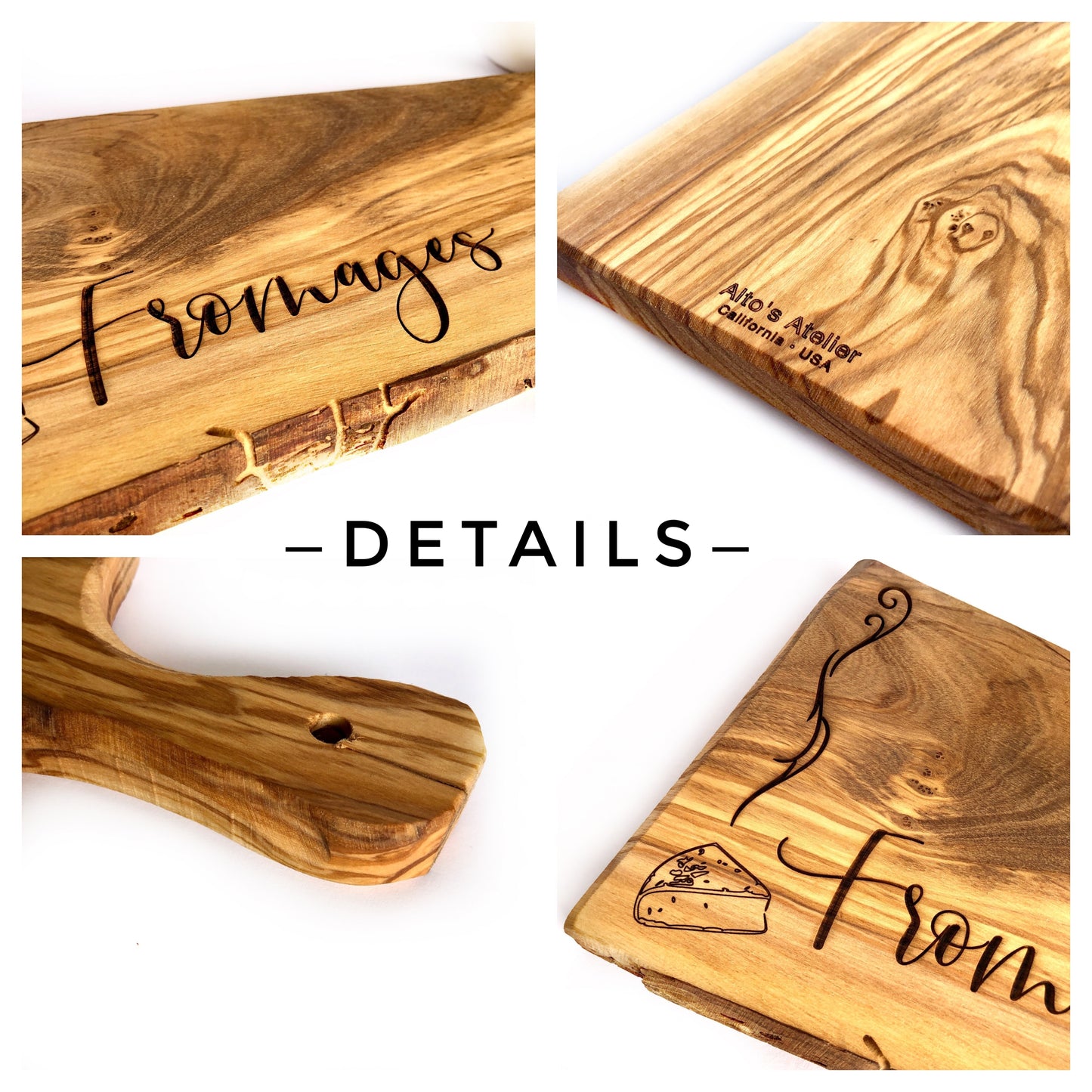 Small Engraved Olive Wood Cheese Board, Fromages