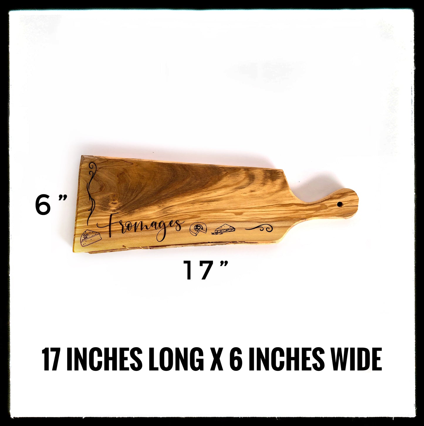 Small Engraved Olive Wood Cheese Board, Fromages