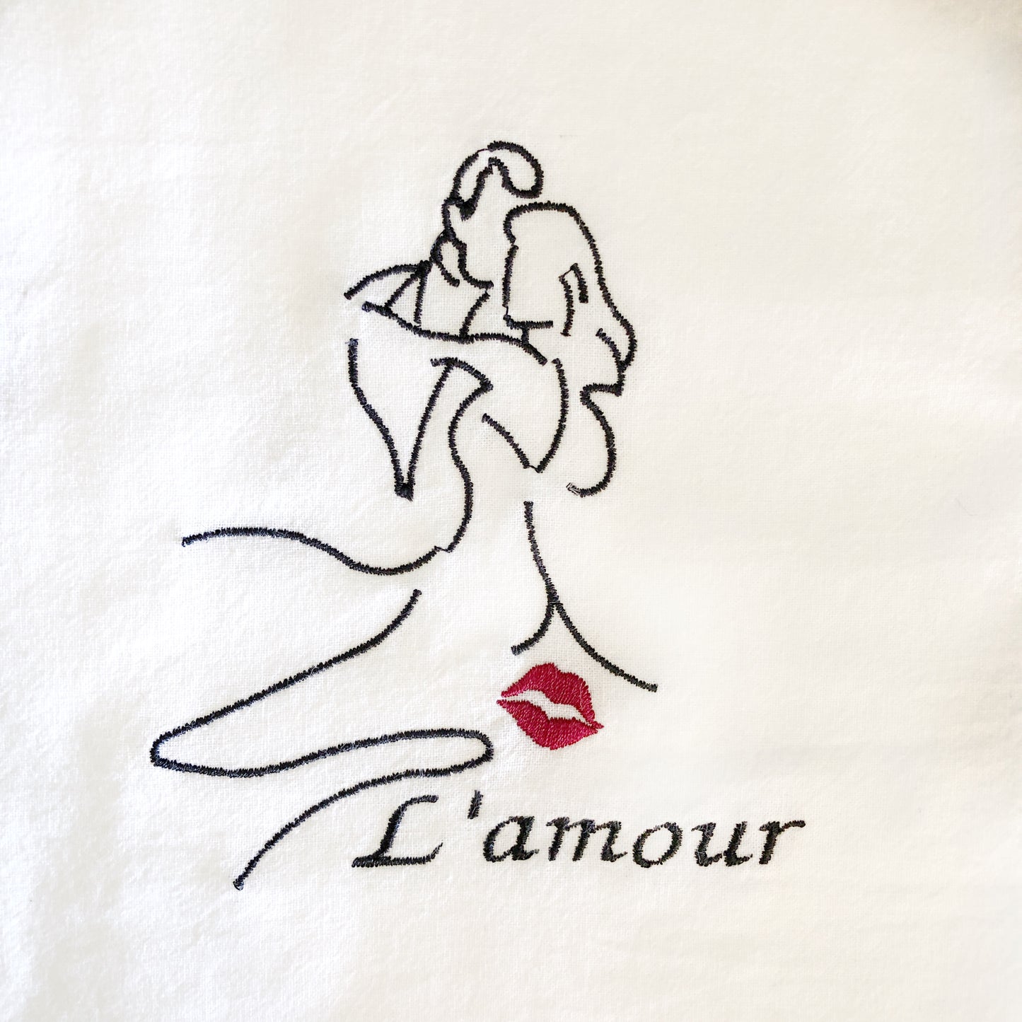 100% Organic Cotton Embroidered Dishtowel, L'amour