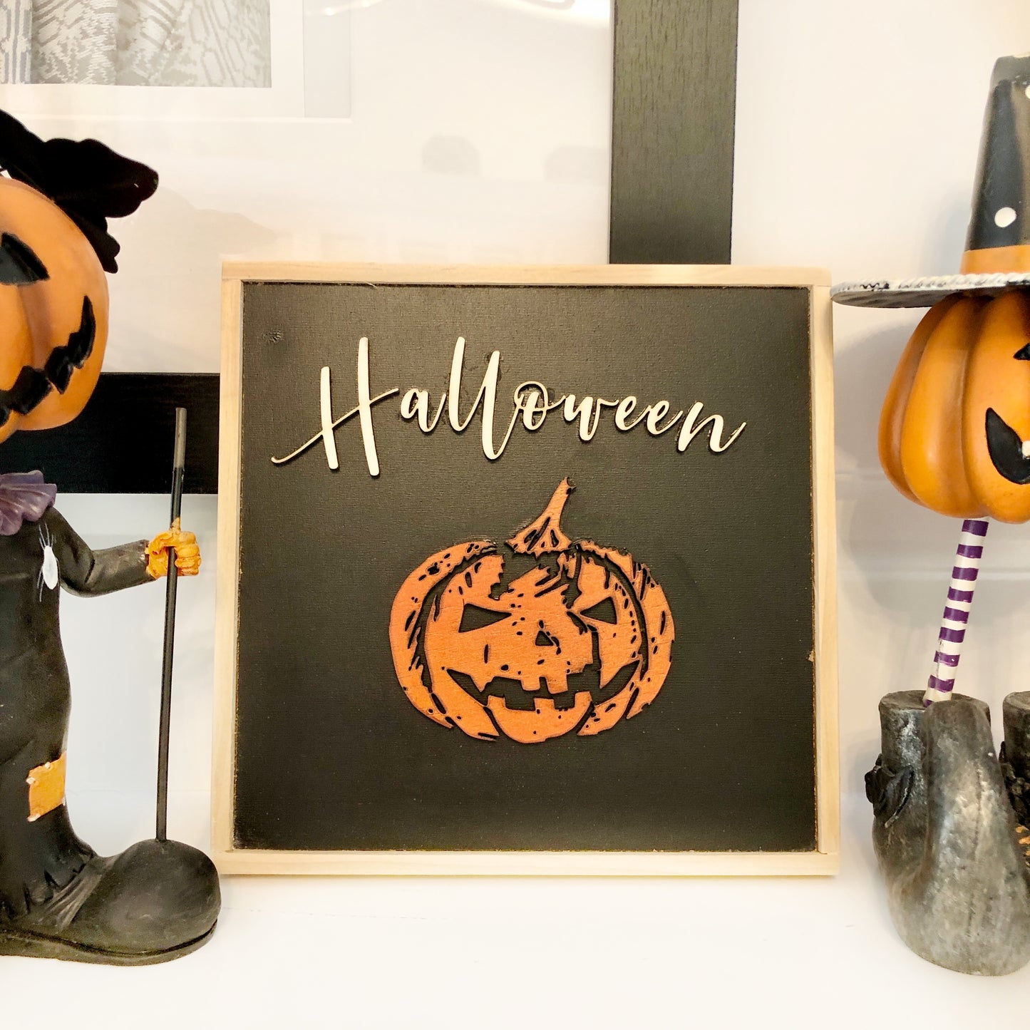 Halloween Pumpkin Wooden Framed Wall Art, Square 6.5 x 6.5 inches