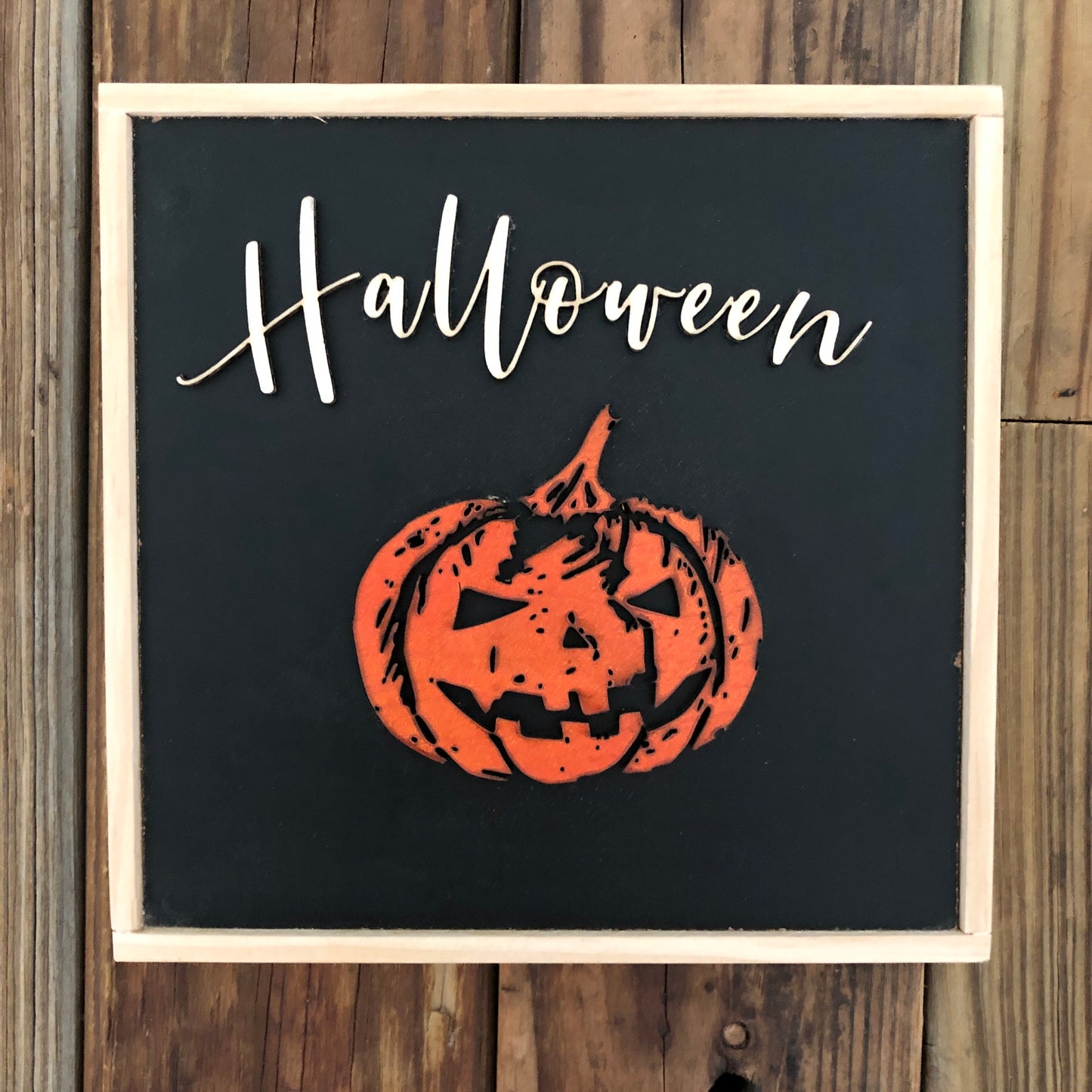 Halloween Pumpkin Wooden Framed Wall Art, Square 6.5 x 6.5 inches