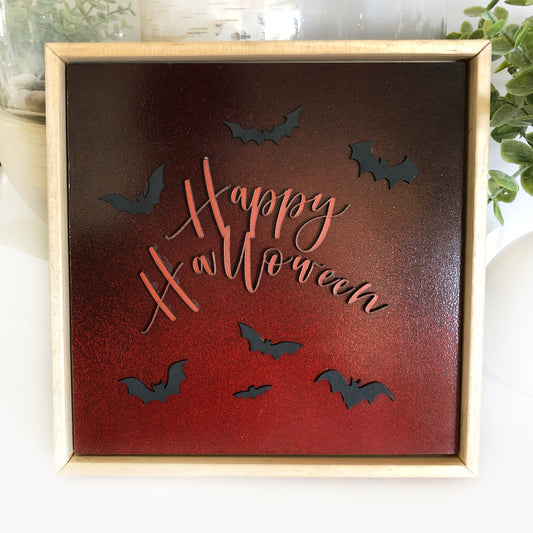 Halloween Hanging Wall Art: Happy Halloween with Flying Bats, Handmade