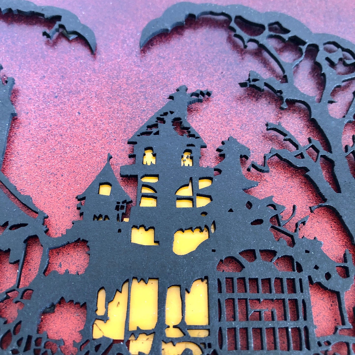 Happy Halloween Hanging Wall Art: Spooky Haunted House, Handmade
