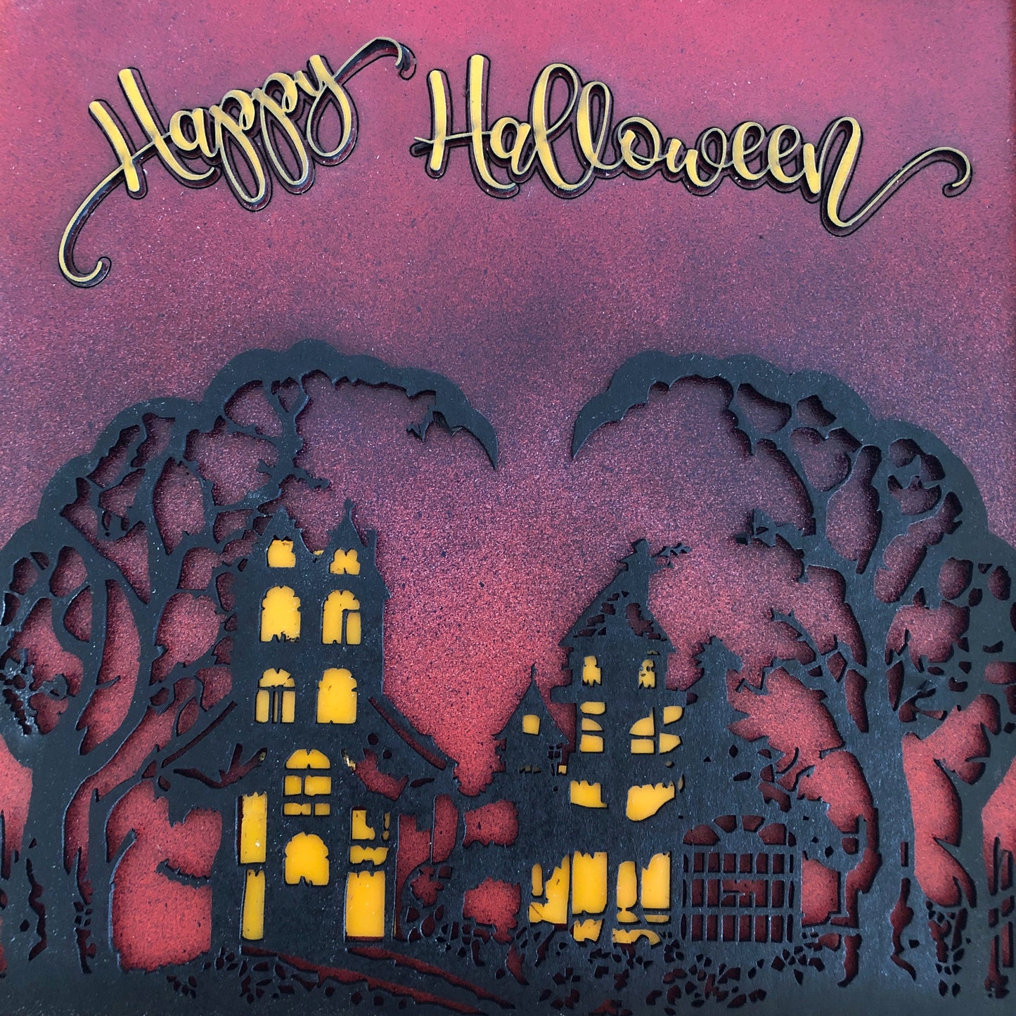 Happy Halloween Hanging Wall Art: Spooky Haunted House, Handmade