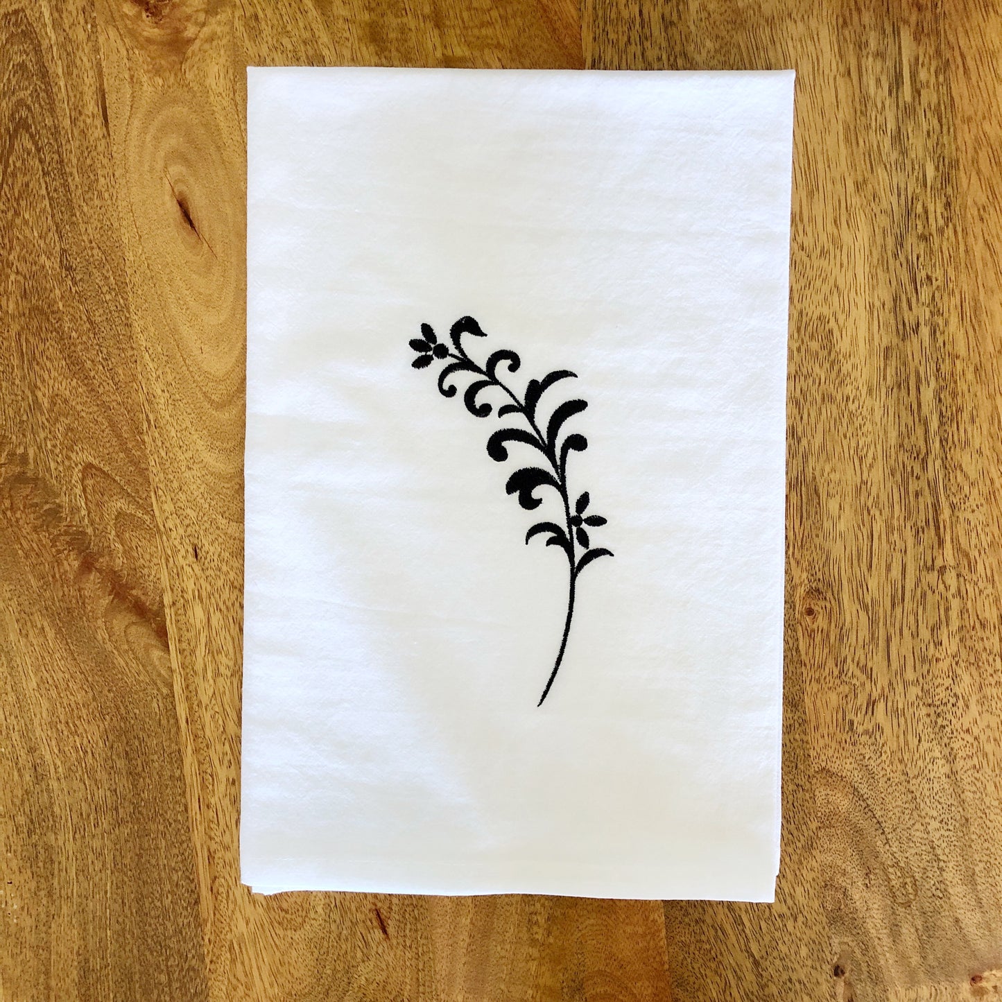 100% Organic Embroidered Cotton Dishtowel, Black & White Floral: set of two