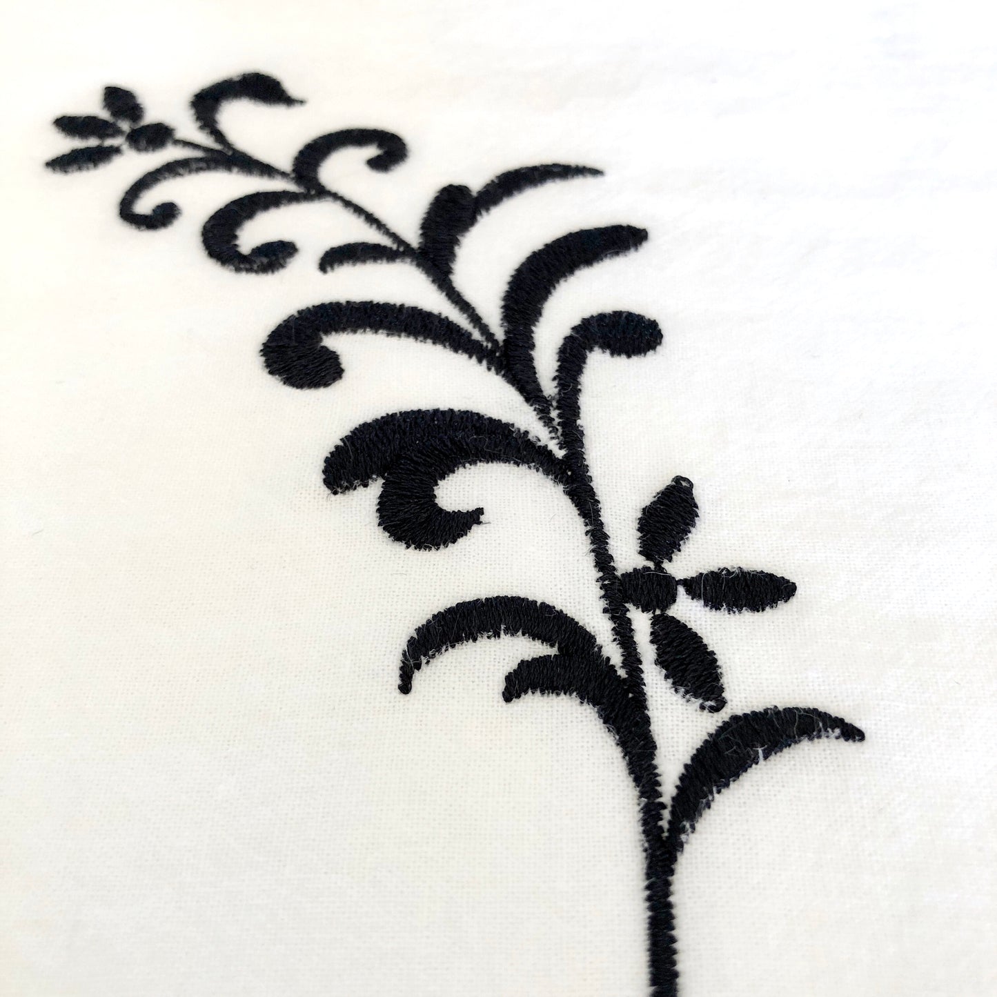 100% Organic Embroidered Cotton Dishtowel, Black & White Floral: set of two