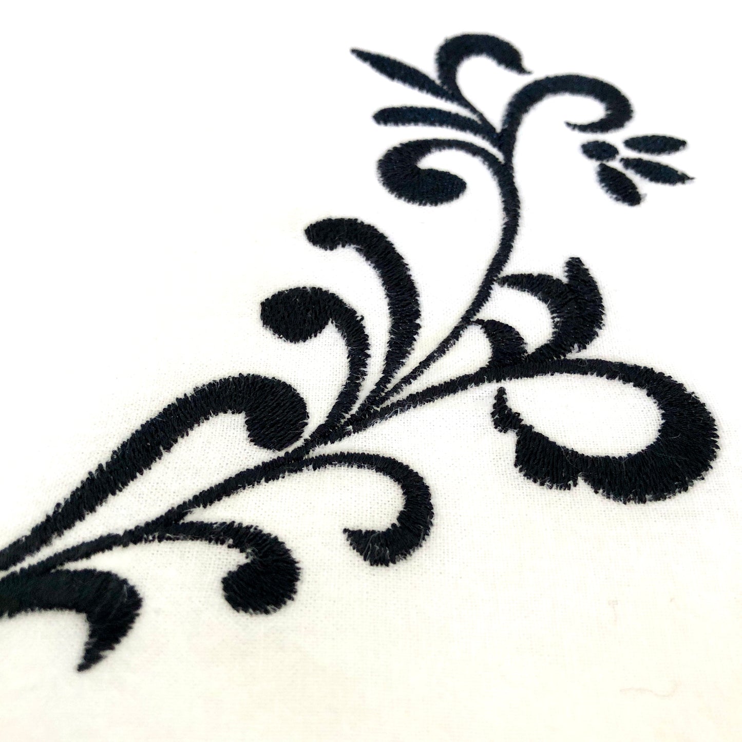 100% Organic Embroidered Cotton Dishtowel, Black & White Floral: set of two