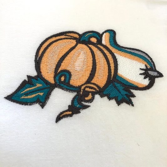 100% Organic Embroidered Cotton Dishtowel, Pumpkin and Squash