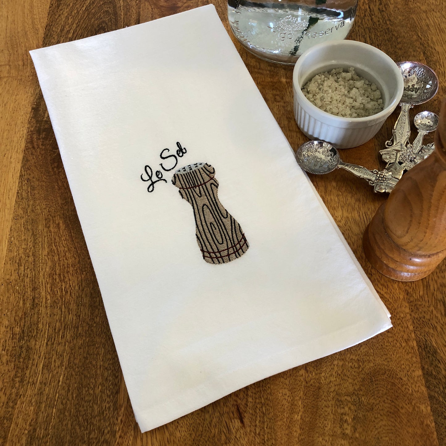 100% Organic Embroidered Cotton Dishtowel, Le Sel