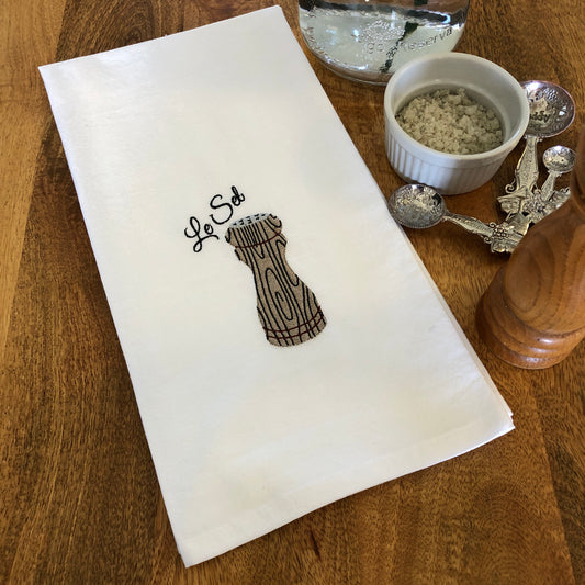 100% Organic Embroidered Cotton Dishtowel, Le Sel