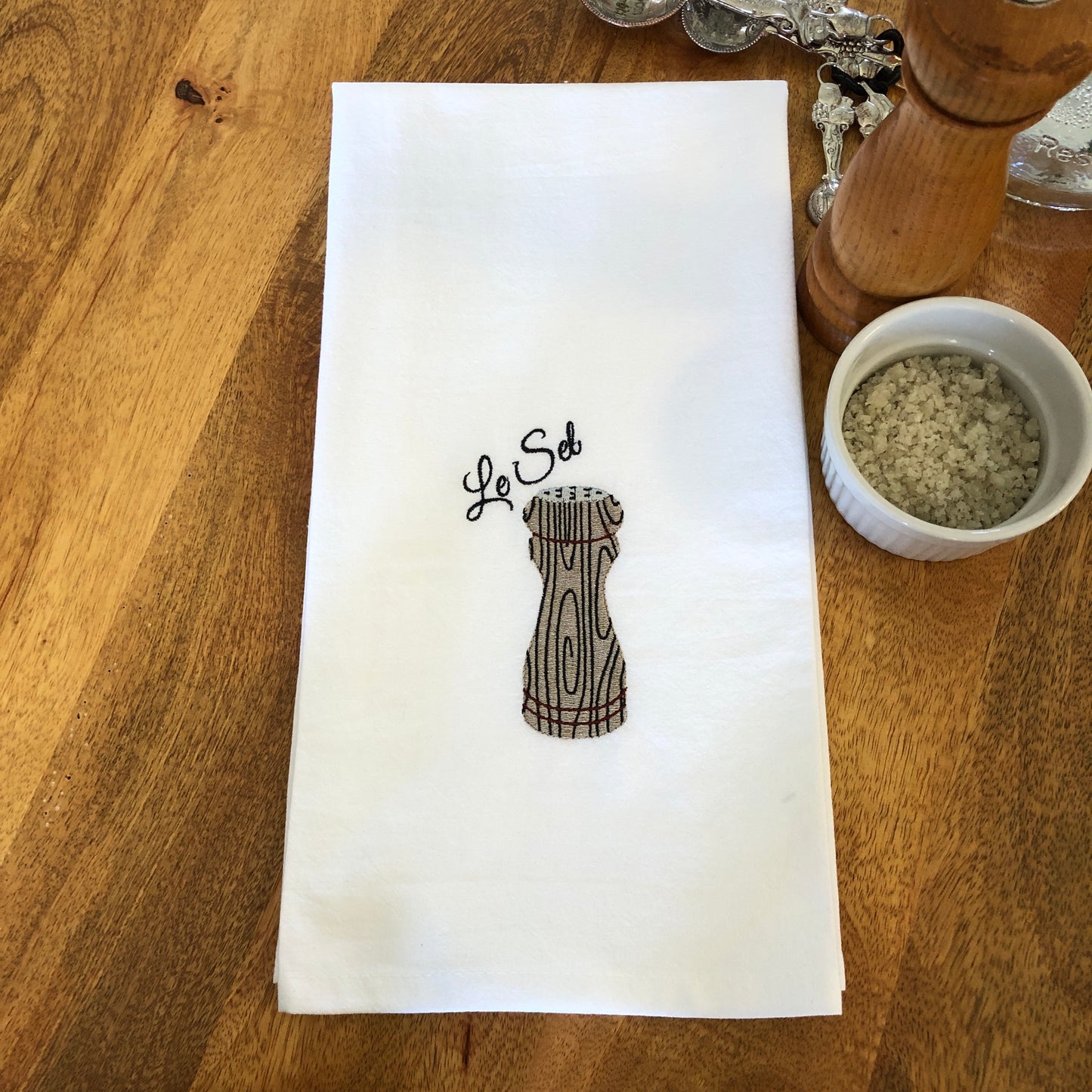 100% Organic Embroidered Cotton Dishtowel, Le Sel
