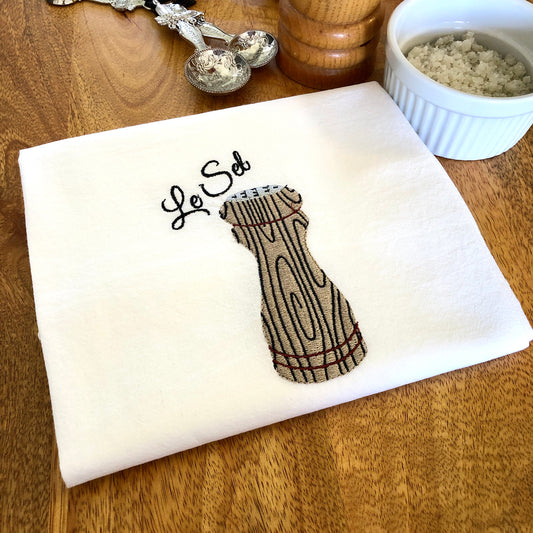 100% Organic Embroidered Cotton Dishtowel, Le Sel