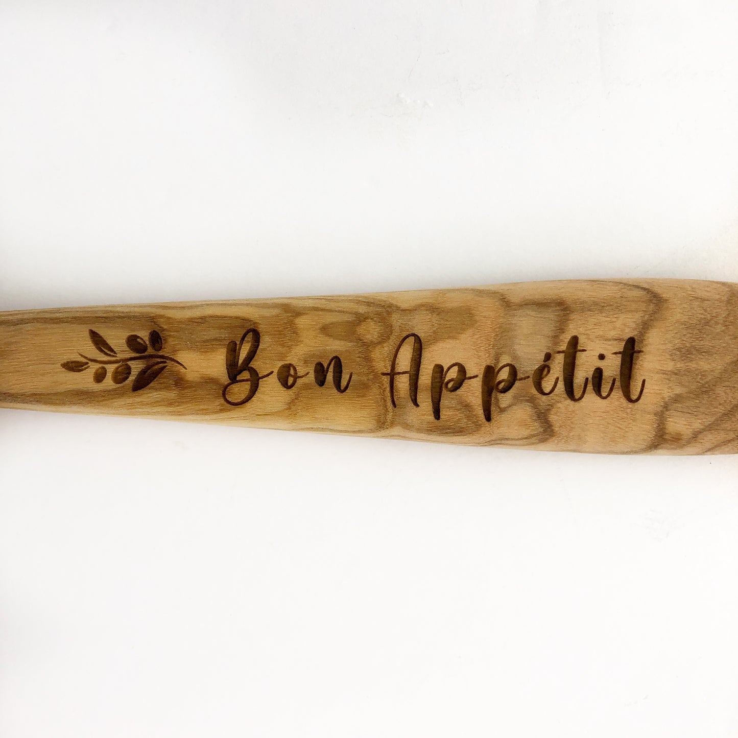 Set of Two Olive Wood Kitchen Utensils, Bon Appetit and C'est Bon