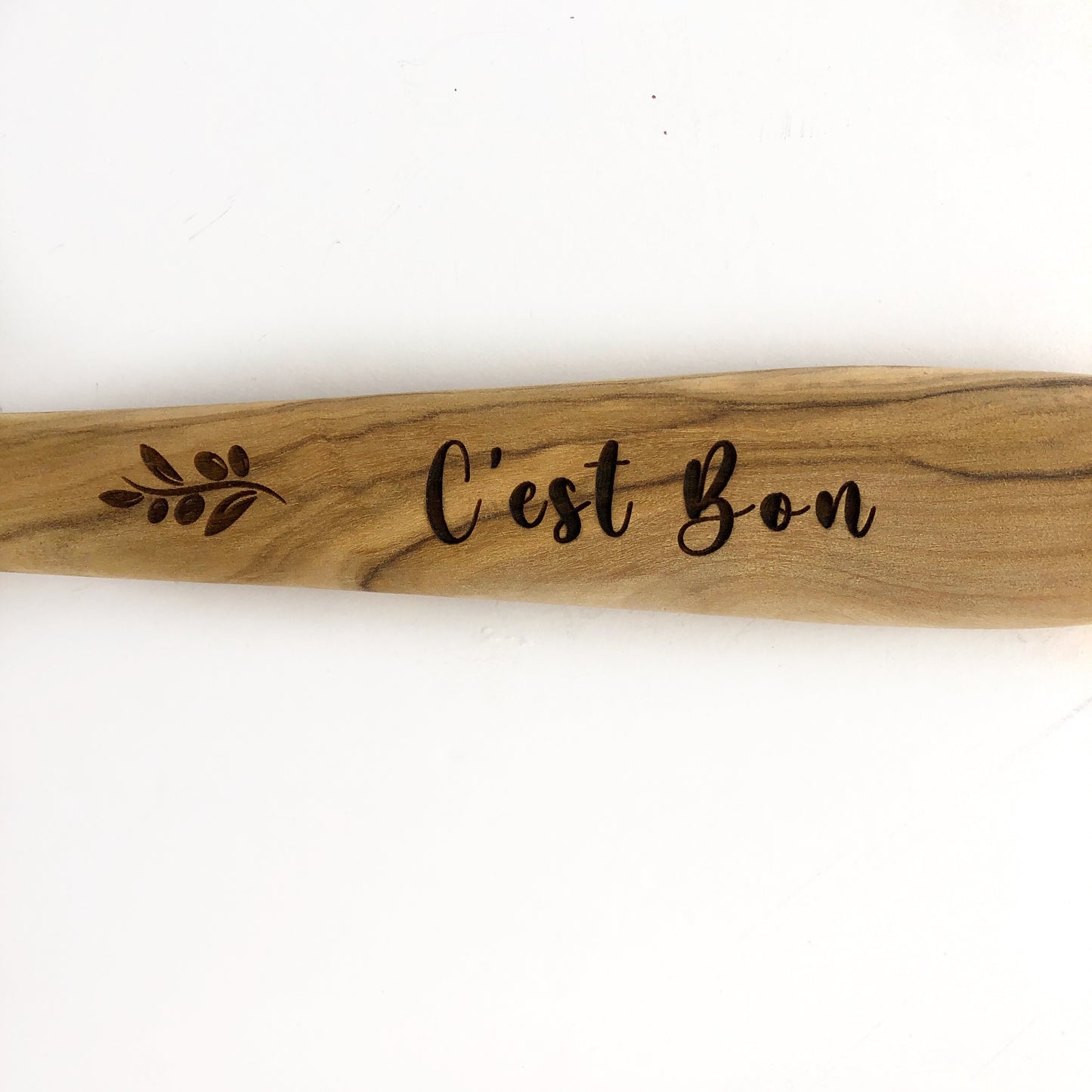 Set of Two Olive Wood Kitchen Utensils, Bon Appetit and C'est Bon