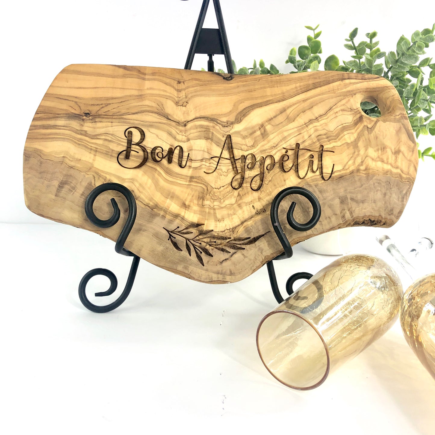 Small Engraved Olive Wood Appetizer Board, Bon Appétit