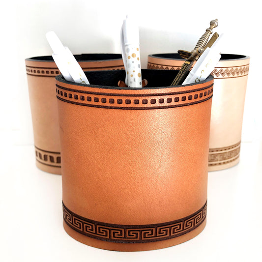 Handmade Leather Pencil and Pen Holder, Laser Etched