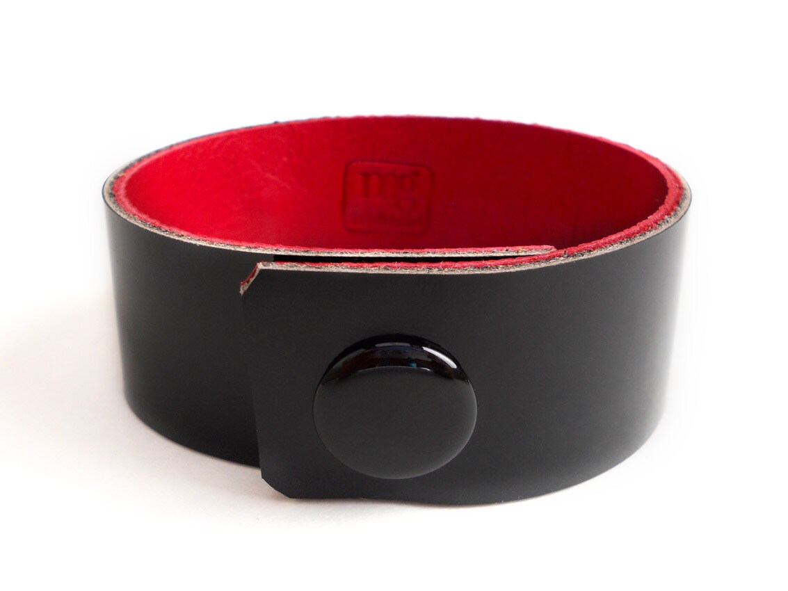 Black Beaded Patent Leather Bracelet for Women