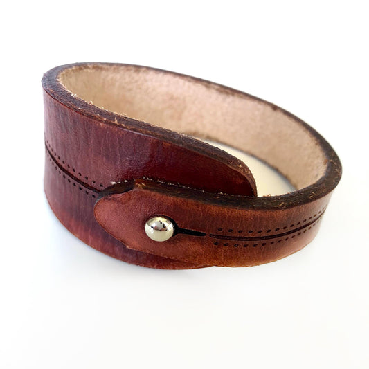 Classic Brown Leather Bracelet for Men Handmade from Rawhide Leather