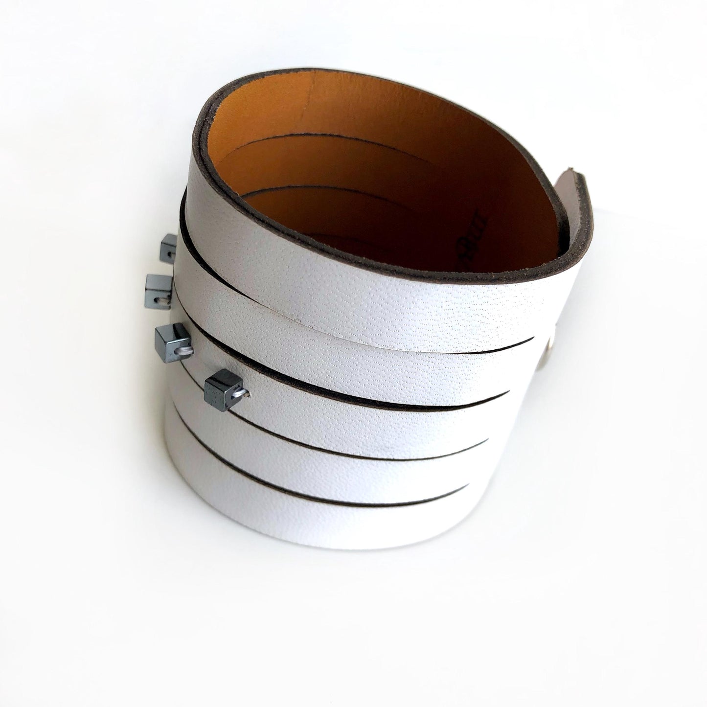 White Leather Wrist Cuff with Slits