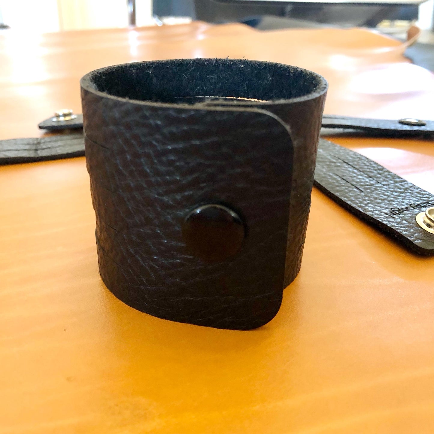 Black Leather Leather Slit Cuff with Beads