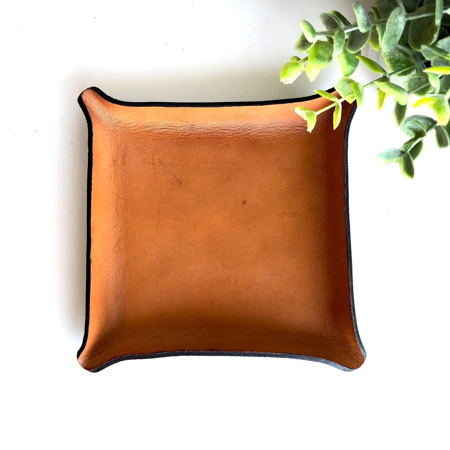 Handmade Small Square Leather Catch All Tray