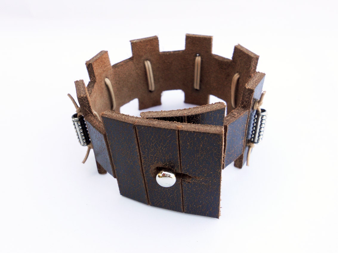 Brown Distressed Leather Bracelet with Beads