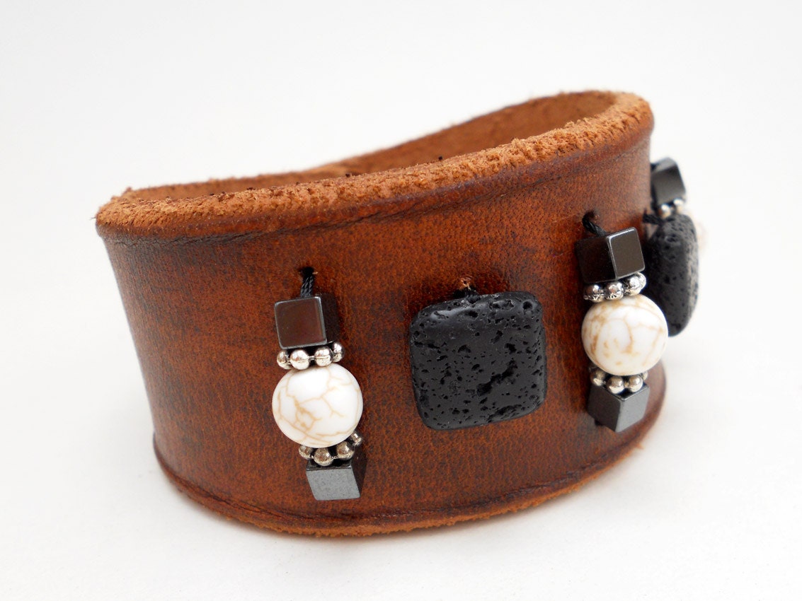 Handmade Beaded Leather Cuff Bracelet