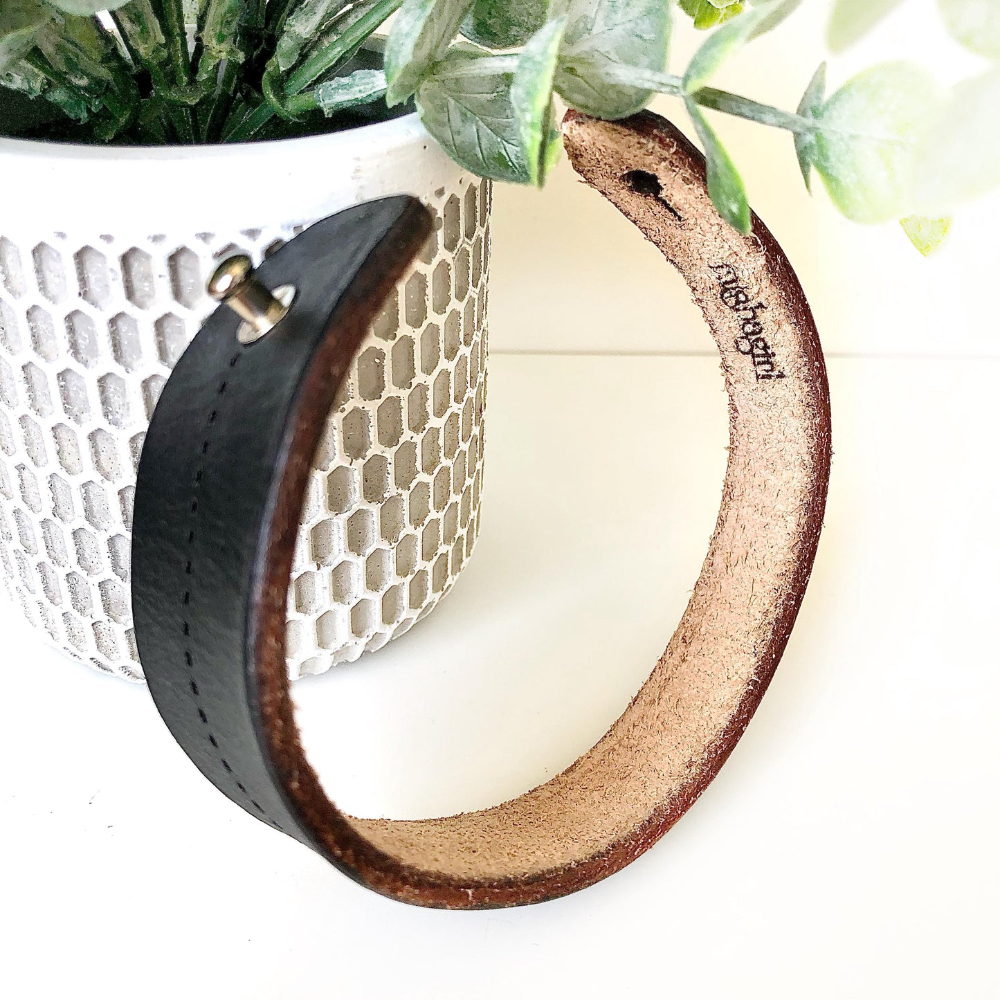 Classic Black Leather Bracelet for Men Handmade from Rawhide Leather
