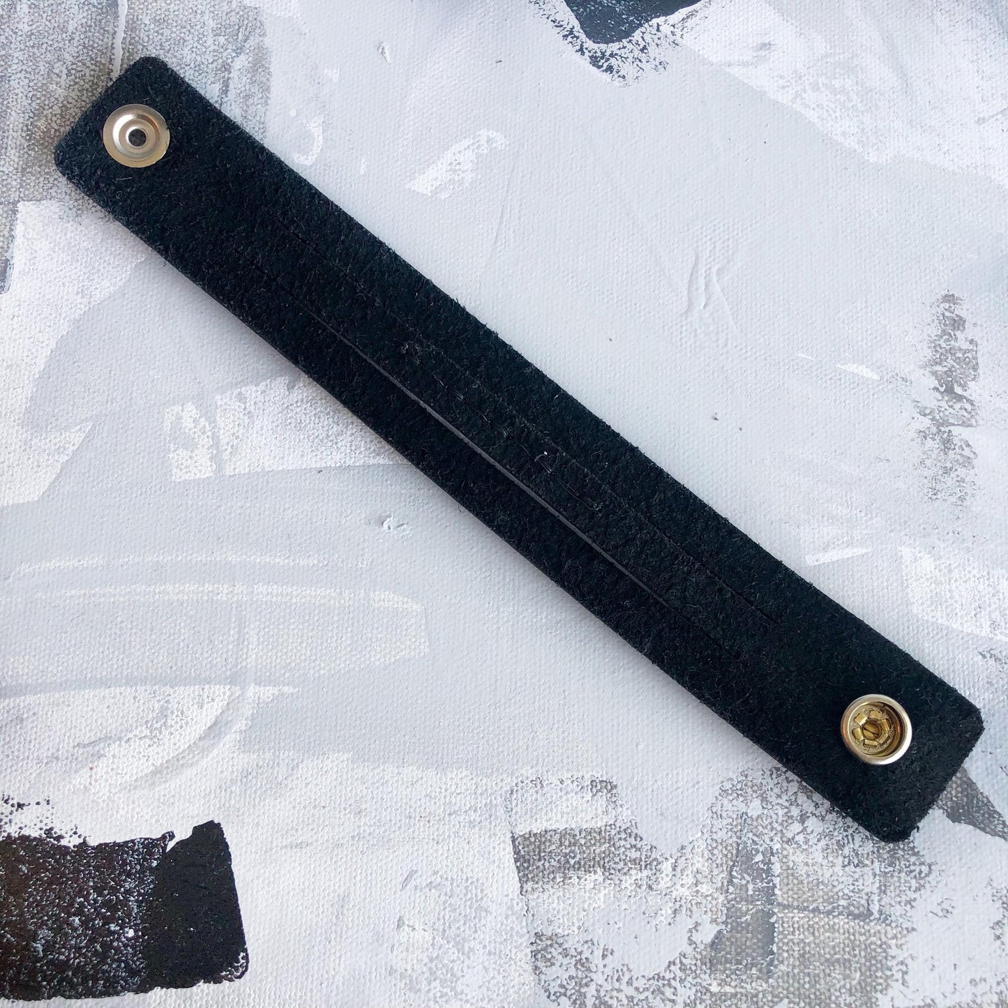 Black Leather Slit Cuff with Beads