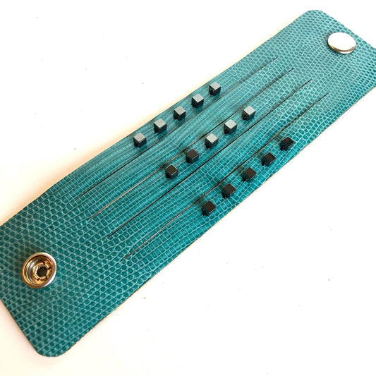 Turquoise Leather Slit Cuff with Beads