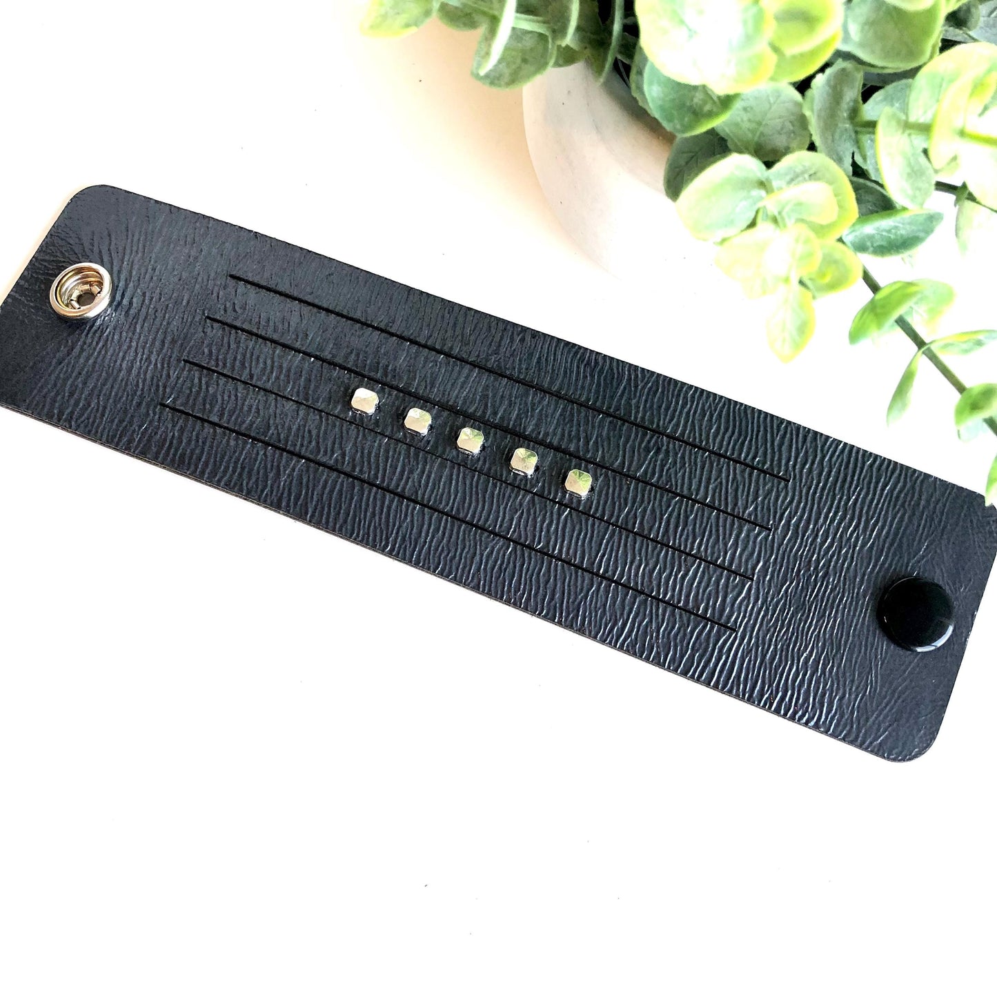 Navy Blue Leather Slit Bracelet with Beads
