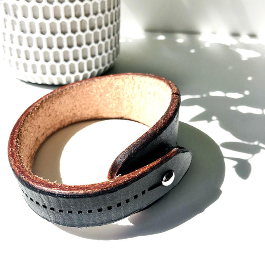 Classic Black Leather Bracelet for Men Handmade from Rawhide Leather