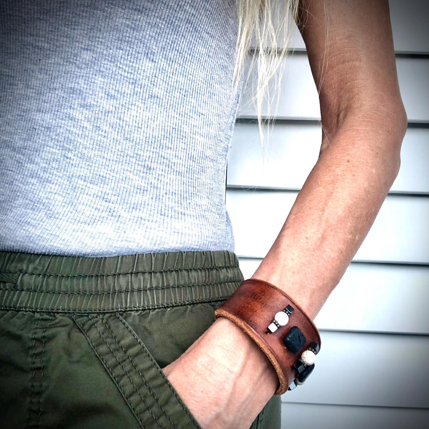 Handmade Beaded Leather Cuff Bracelet