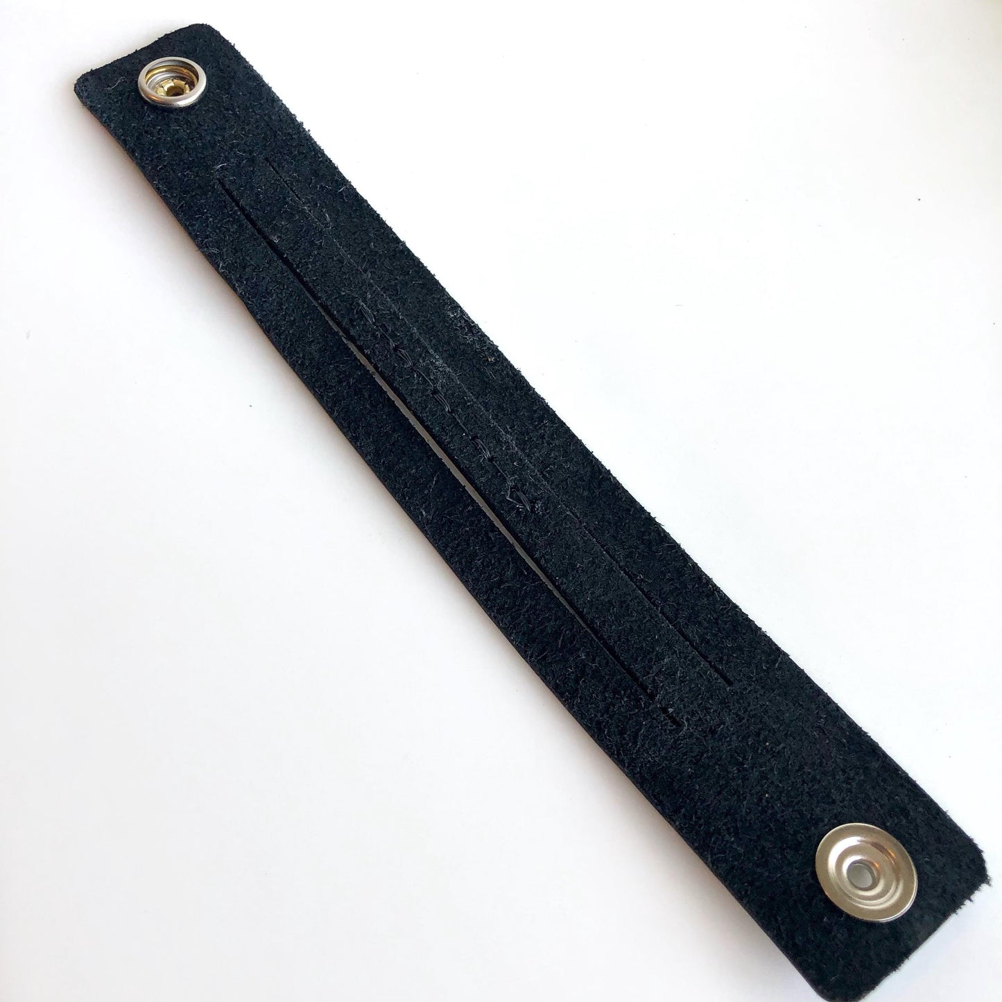 Black Leather Leather Slit Cuff with Beads