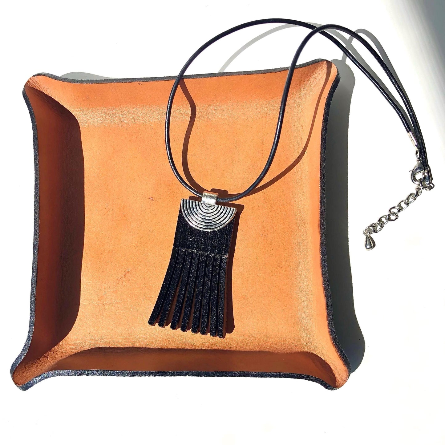 Black Leather Fringe Necklace