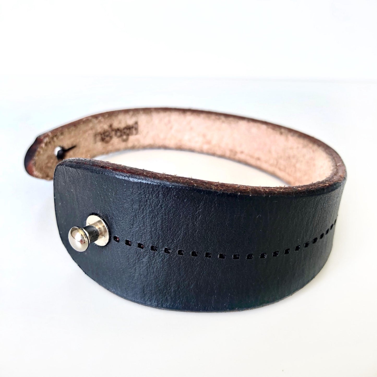 Classic Black Leather Bracelet for Men Handmade from Rawhide Leather