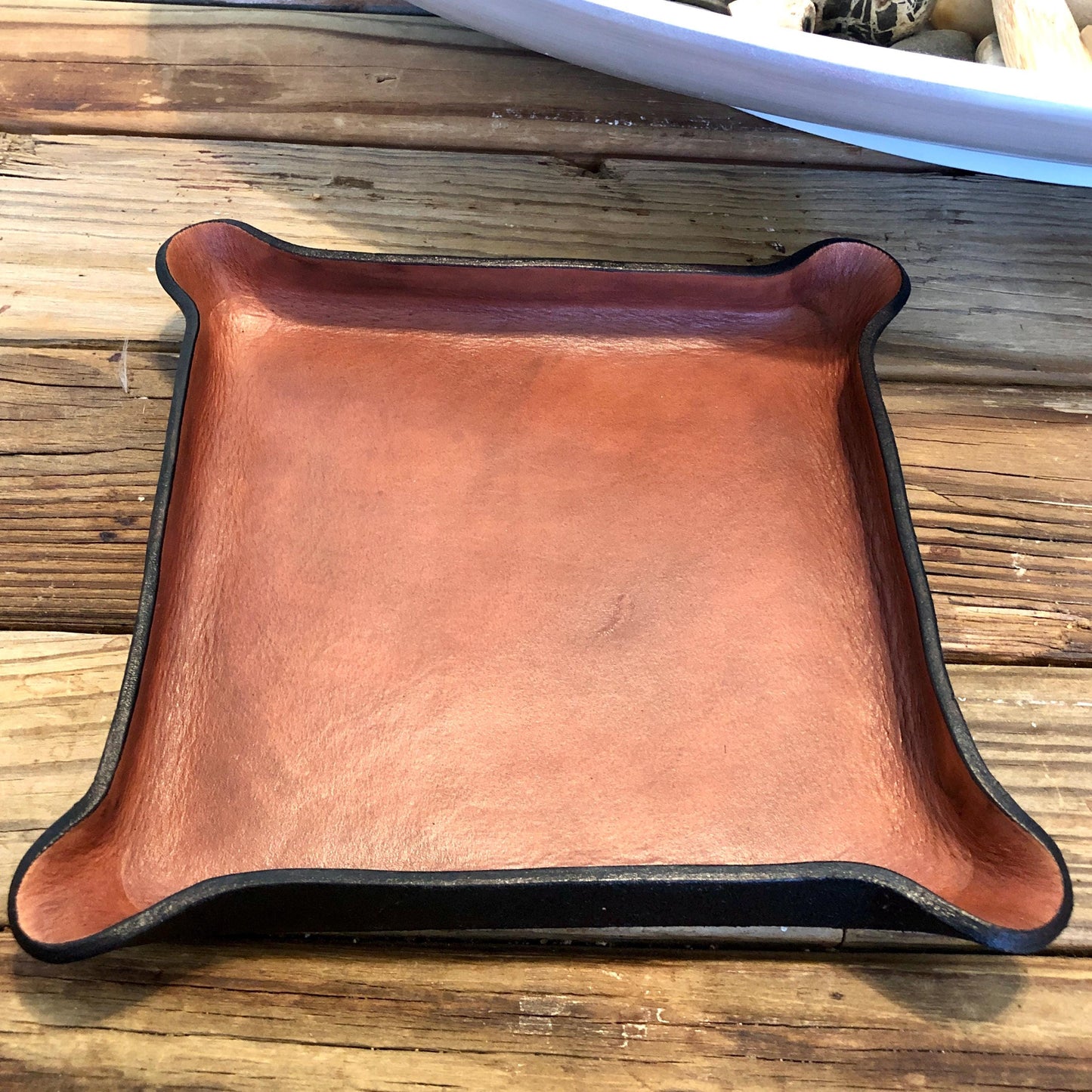 Handmade Square Leather Catch All Tray