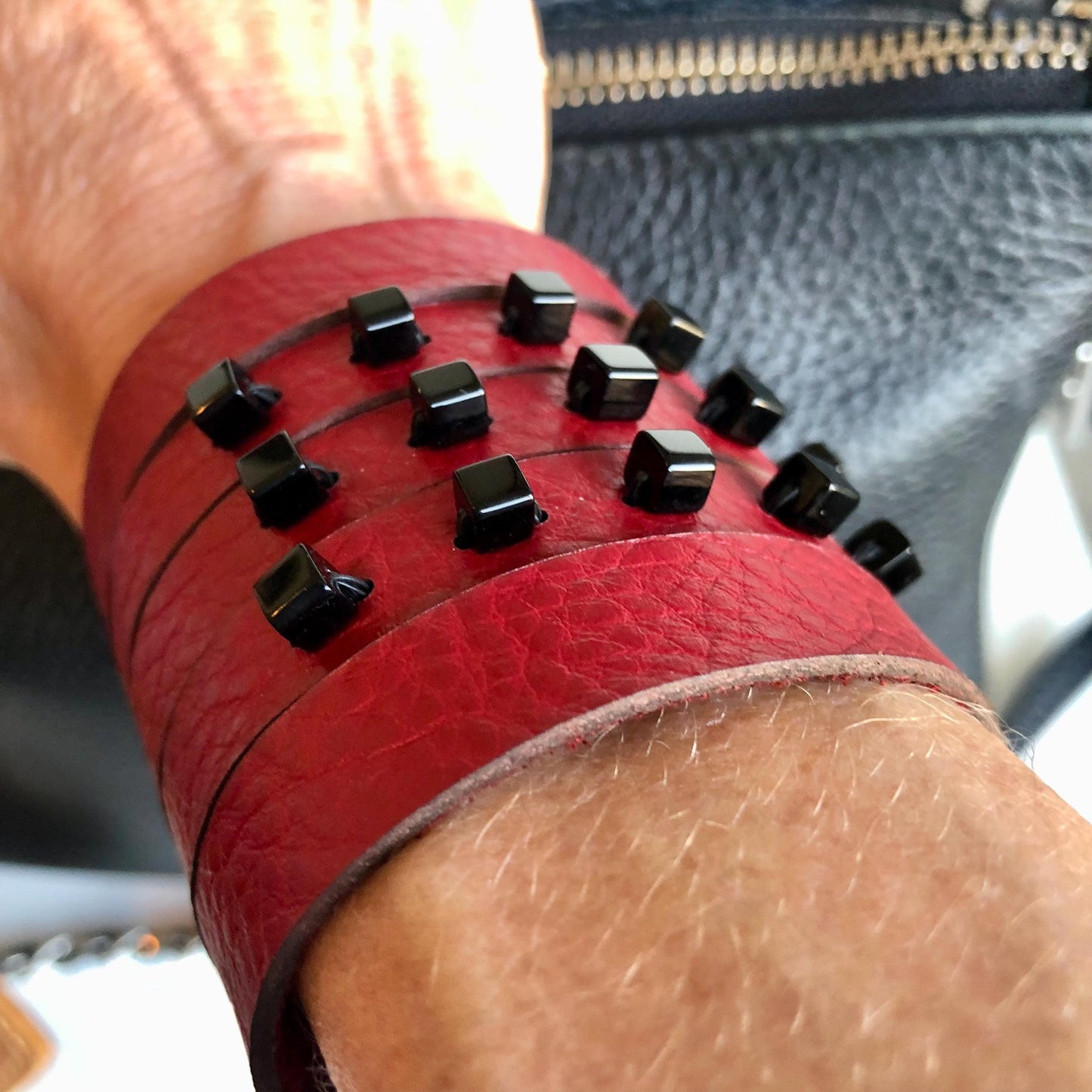Women's Sexy Red Leather Slit Cuff