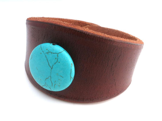 Leather Bracelet with Turquoise Bead